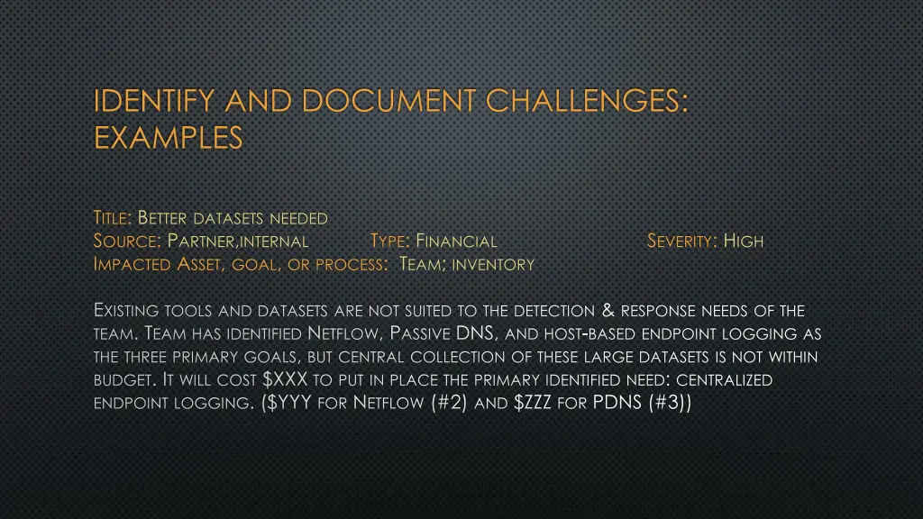 identify and document challenges examples 2