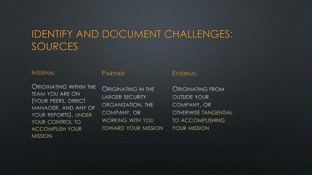 identify and document challenges sources