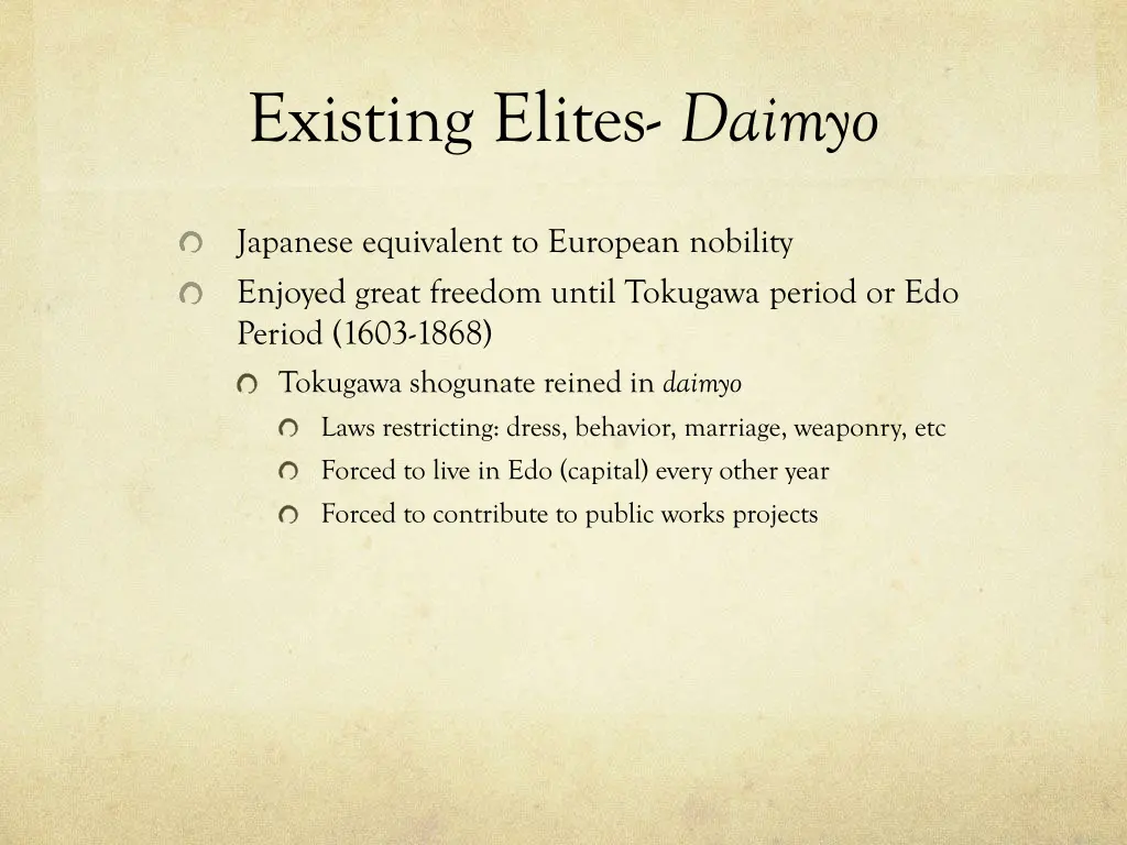 existing elites daimyo