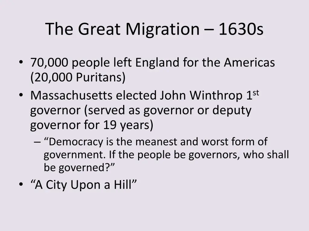 the great migration 1630s