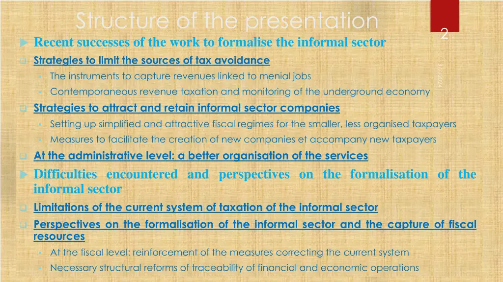 structure of the presentation recent successes