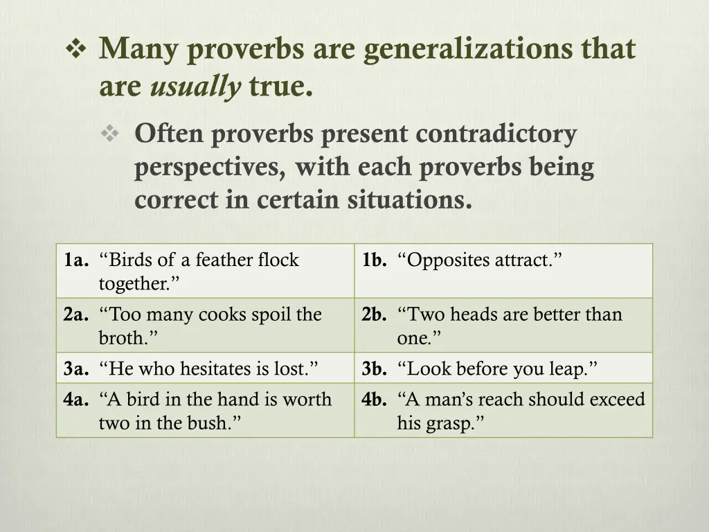 many proverbs are generalizations that 3