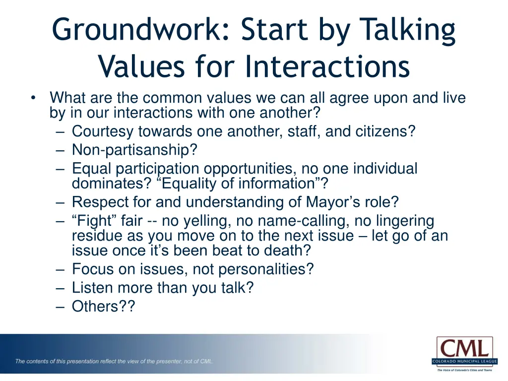 groundwork start by talking values