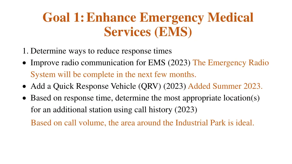 goal 1 enhance emergency medical services ems