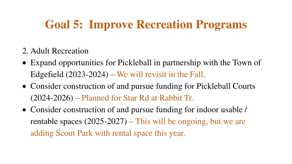 goal 5 improve recreation programs 1