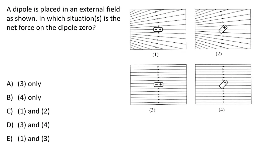 a dipole is placed in an external field as shown