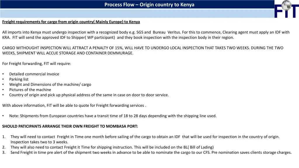 process flow origin country to kenya