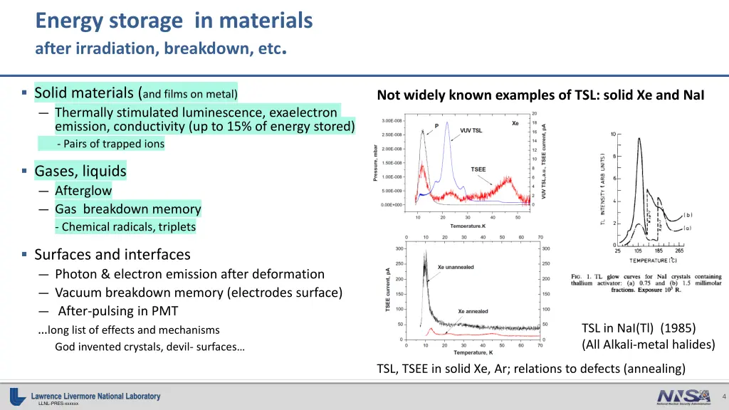 energy storage in materials after irradiation