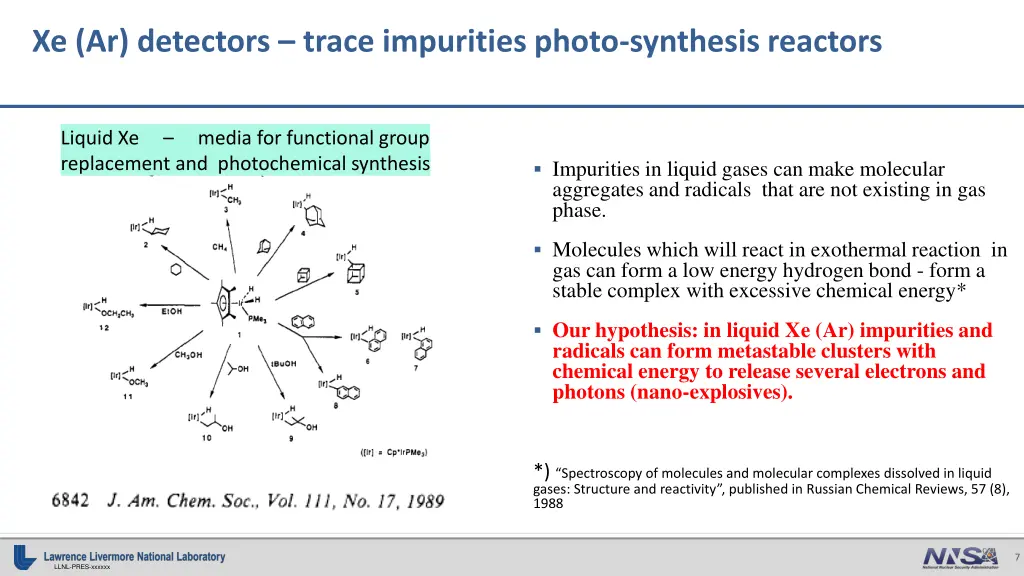 xe ar detectors trace impurities photo synthesis