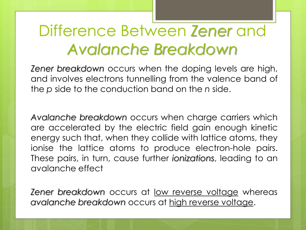 difference between zener and avalanche breakdown