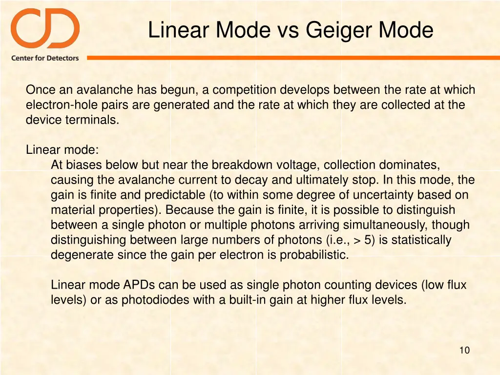 linear mode vs geiger mode