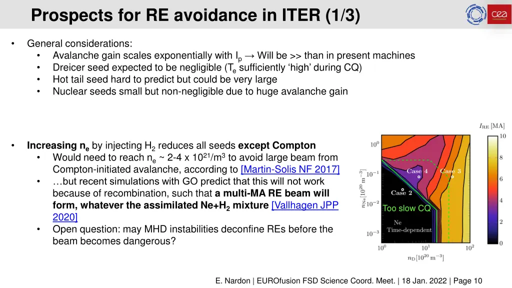 prospects for re avoidance in iter 1 3