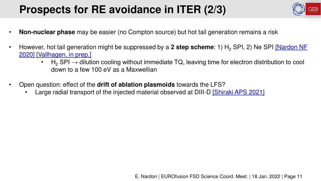 prospects for re avoidance in iter 2 3