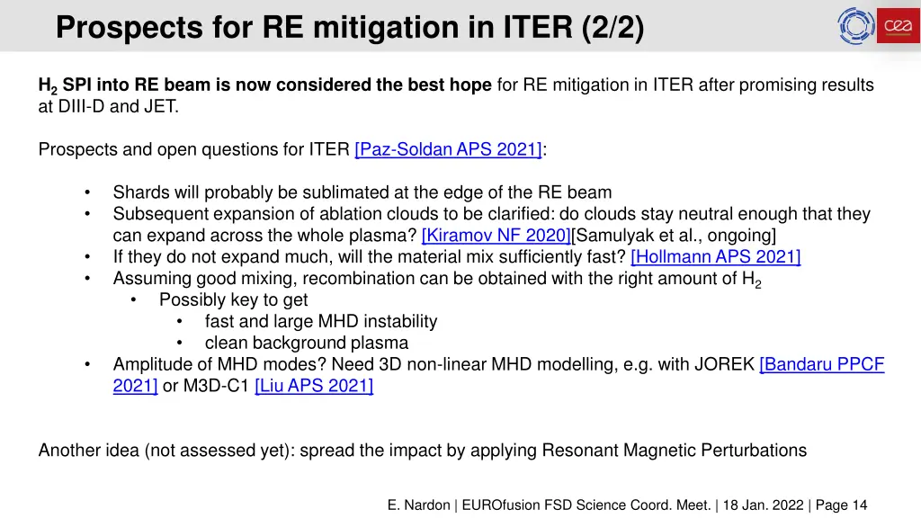 prospects for re mitigation in iter 2 2