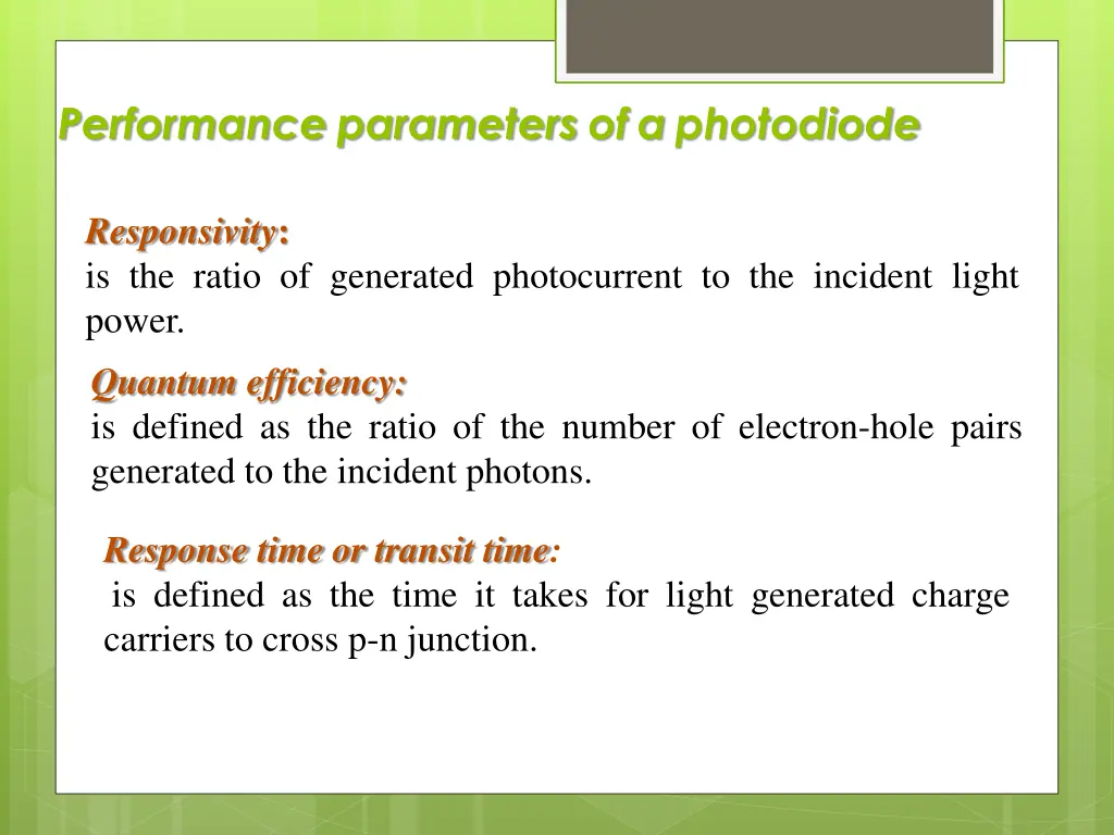 performance parameters of a photodiode