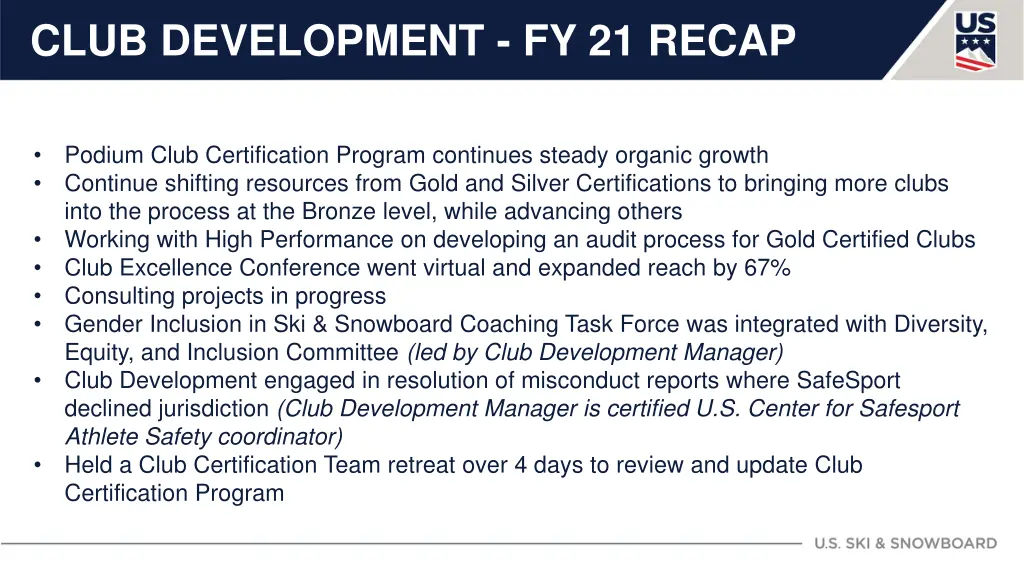 club development fy 21 recap