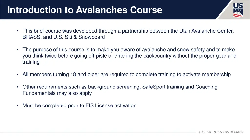 introduction to avalanches course