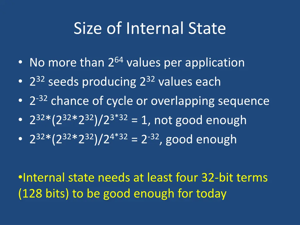 size of internal state