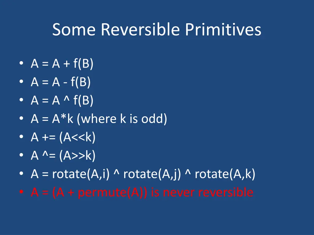 some reversible primitives