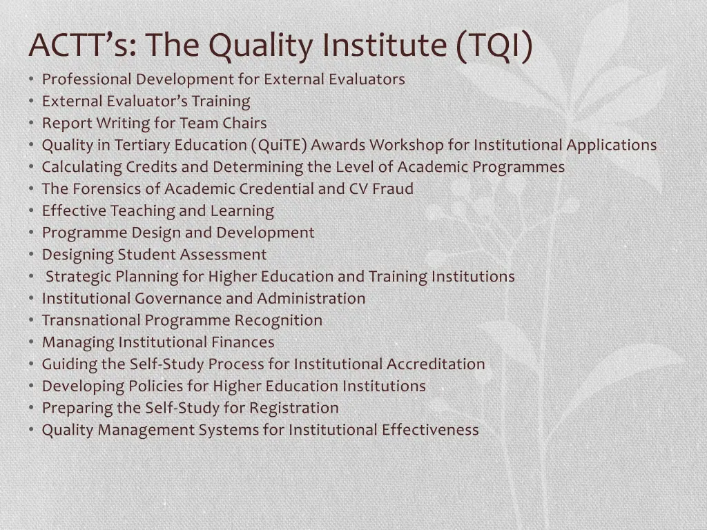 actt s the quality institute tqi professional