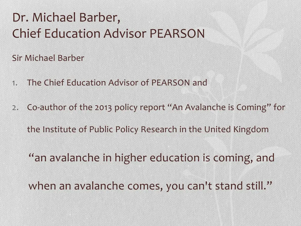 dr michael barber chief education advisor pearson