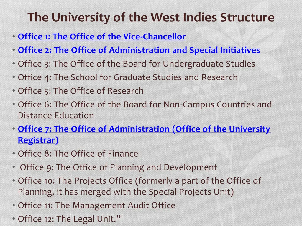 the university of the west indies structure