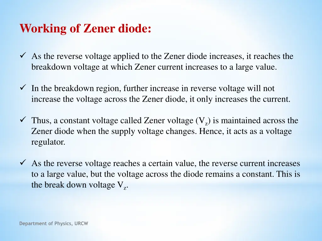 working of zener diode