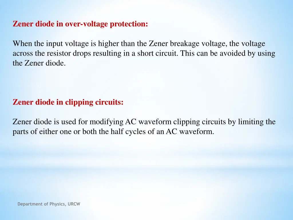 zener diode in over voltage protection