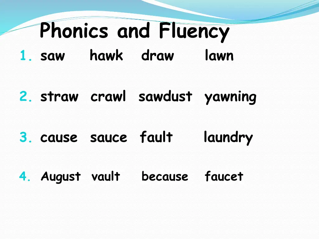 phonics and fluency 1 saw hawk draw lawn 1