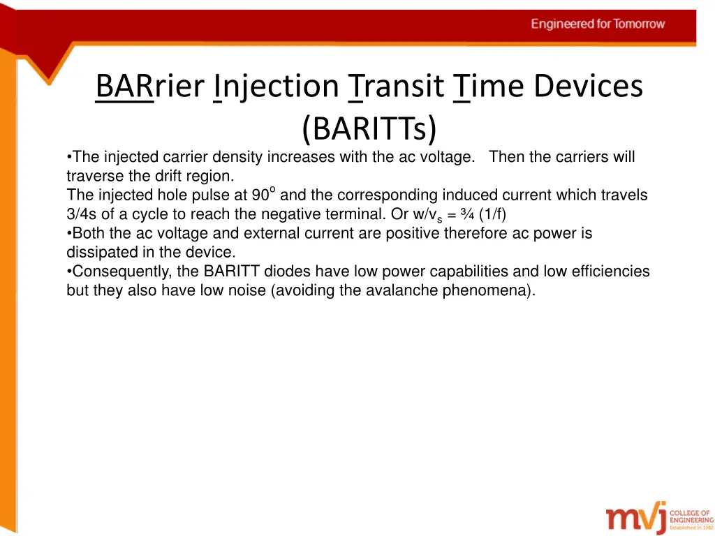 barrier injection transit time devices baritts