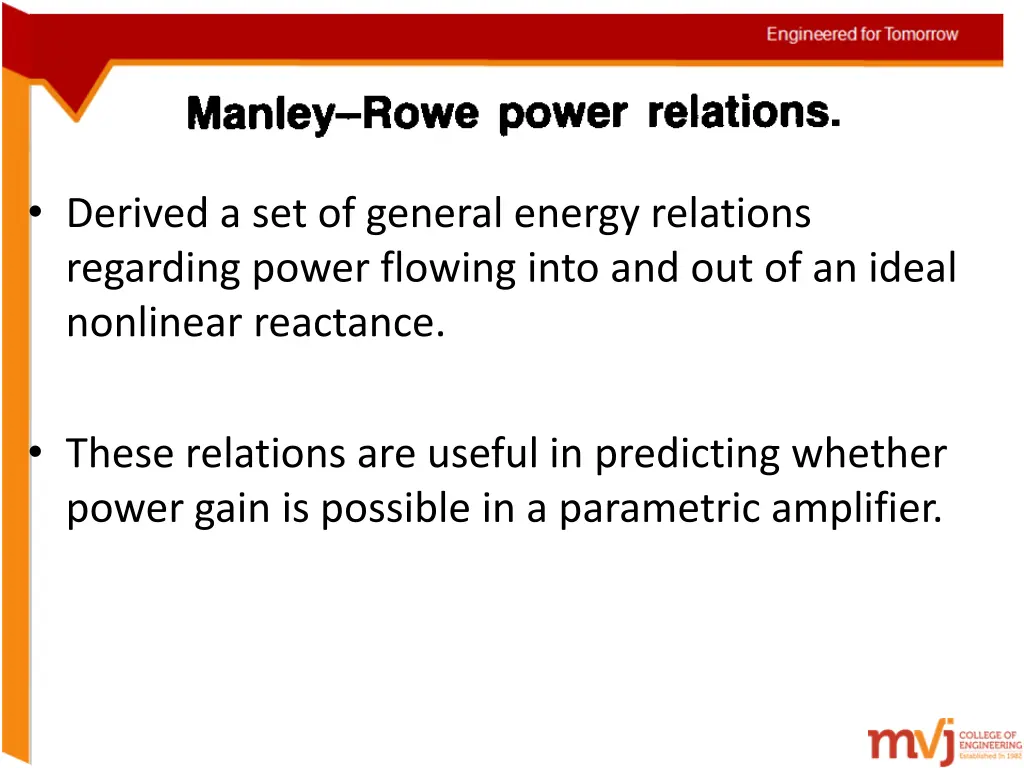 derived a set of general energy relations