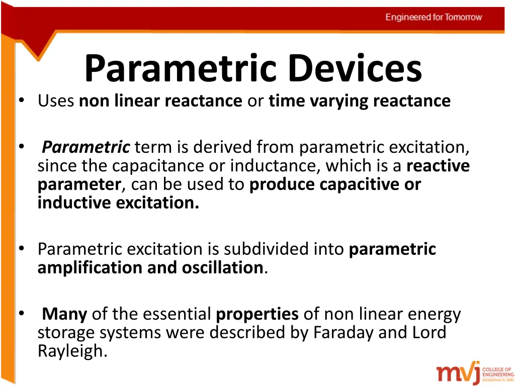 parametric devices uses non linear reactance