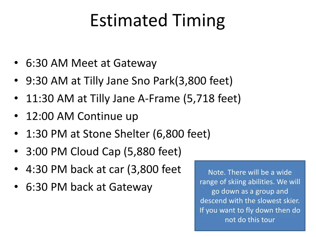 estimated timing