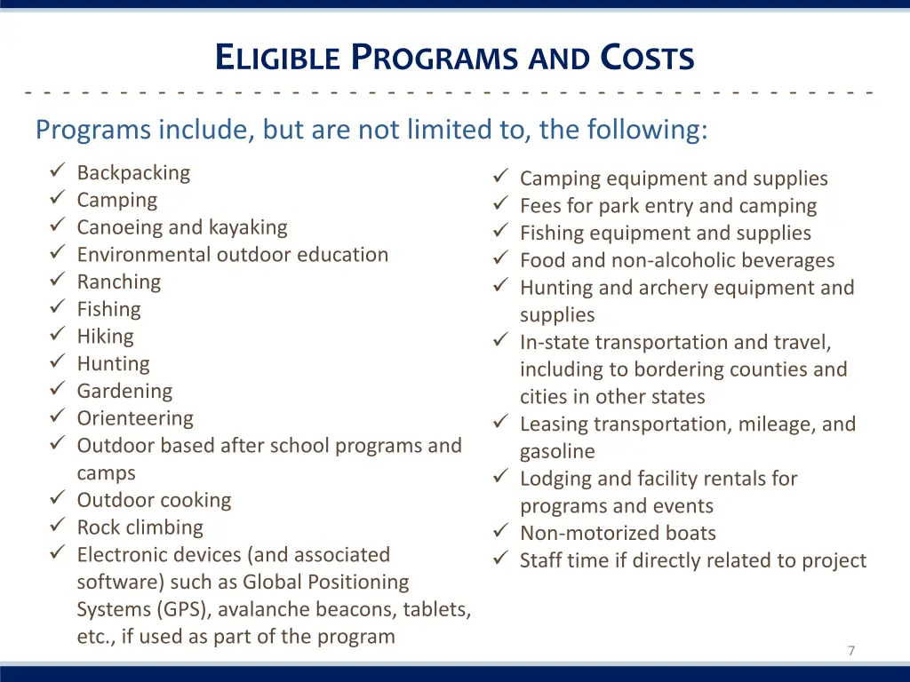 e ligible p rograms and c osts