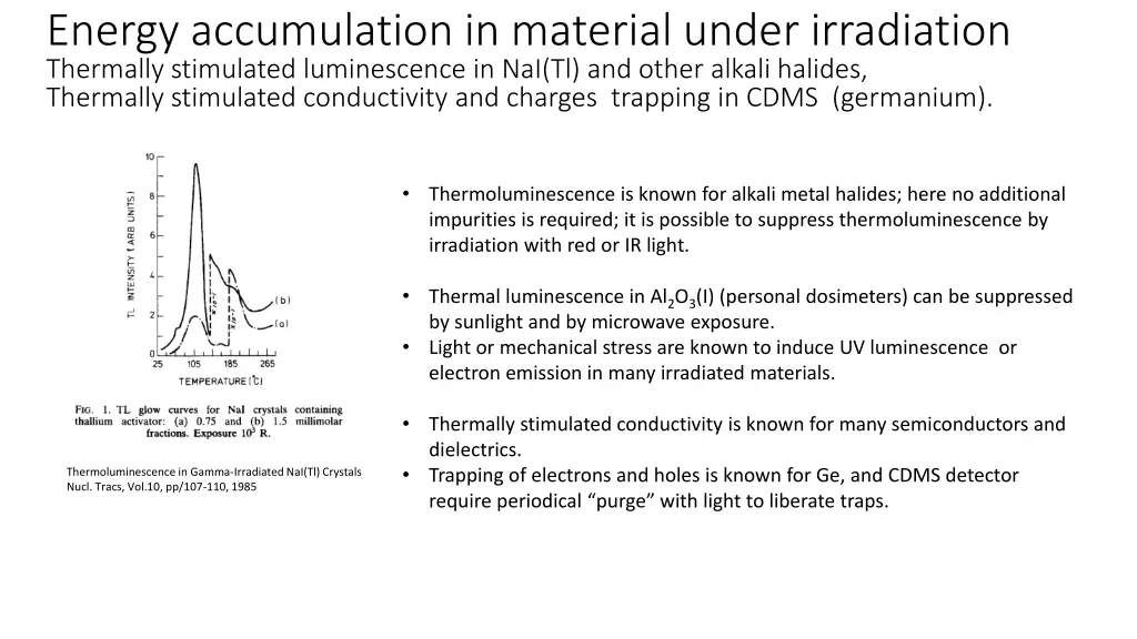 energy accumulation in material under irradiation 1