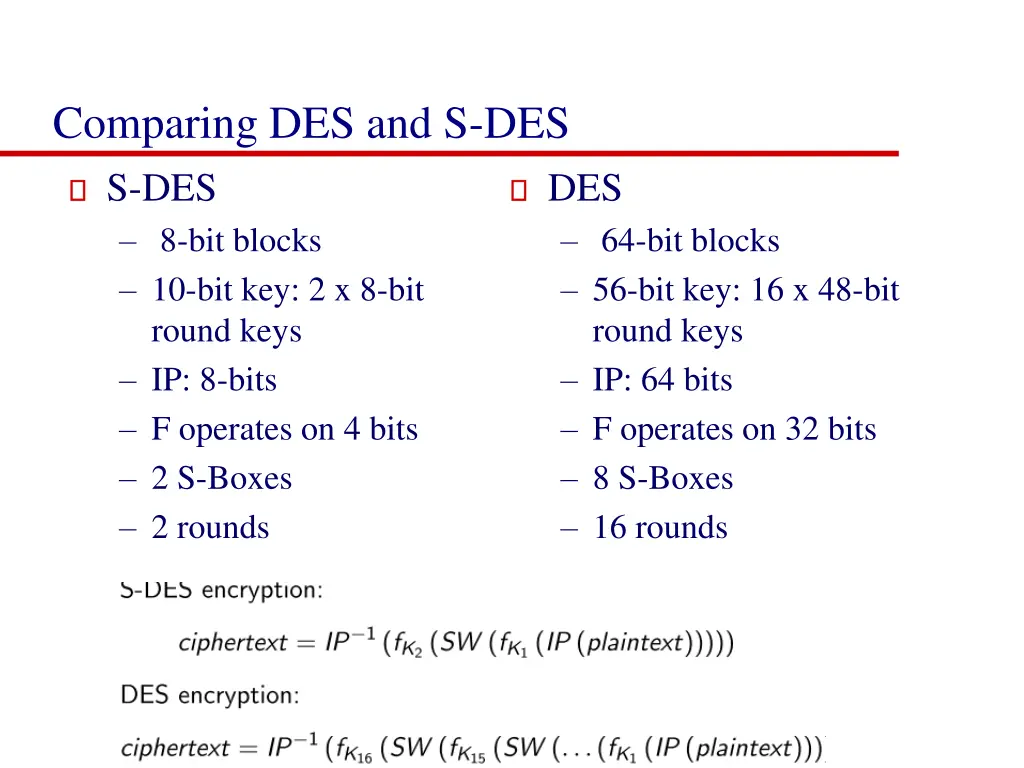 comparing des and s des s des 8 bit blocks