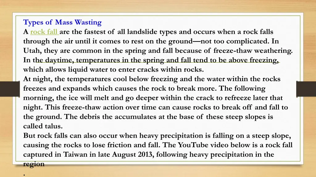 types of mass wasting a rock fall are the fastest