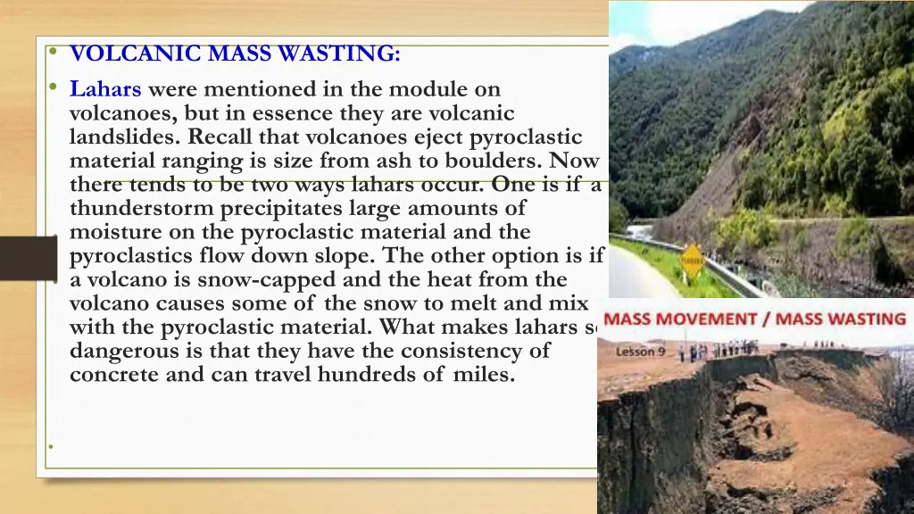 volcanic mass wasting lahars were mentioned