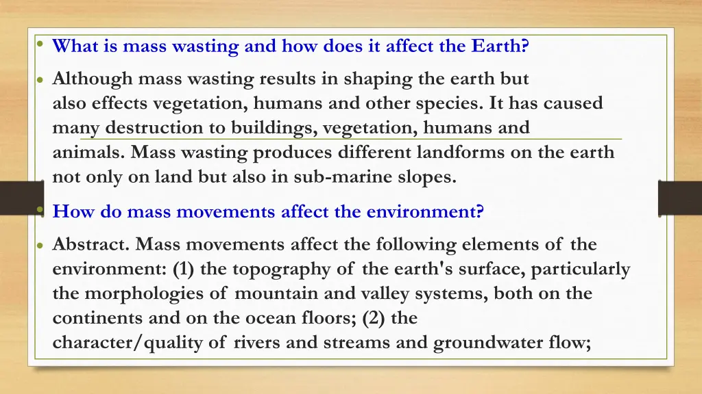 what is mass wasting and how does it affect