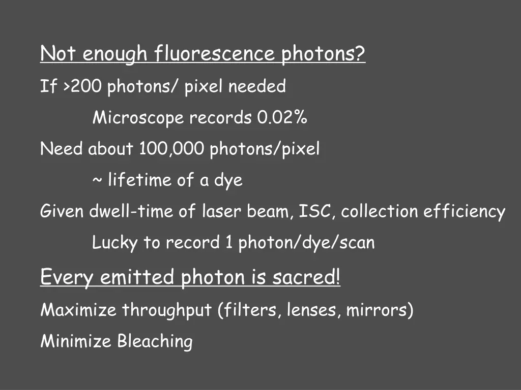 not enough fluorescence photons if 200 photons