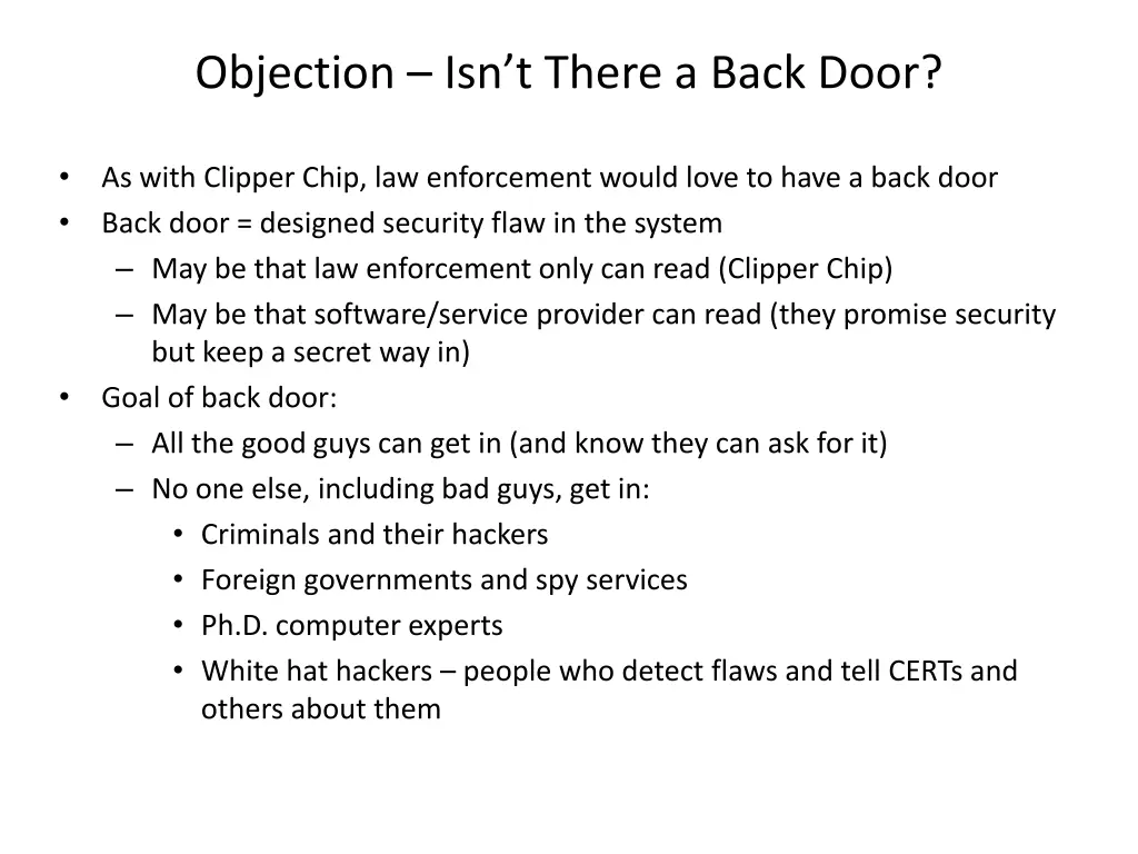 objection isn t there a back door