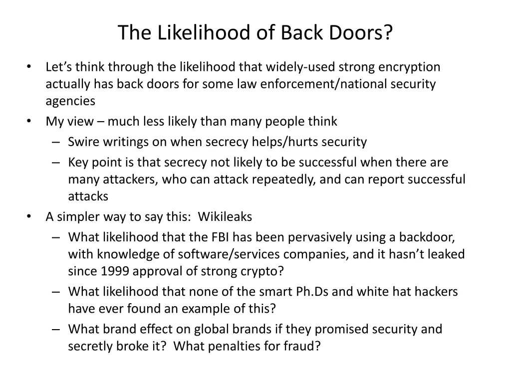 the likelihood of back doors