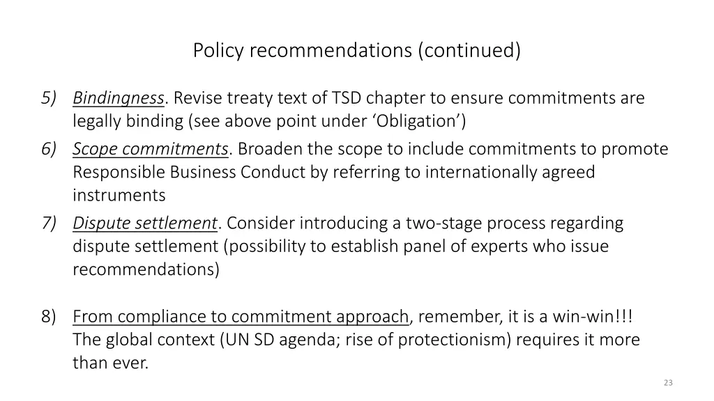 policy recommendations continued