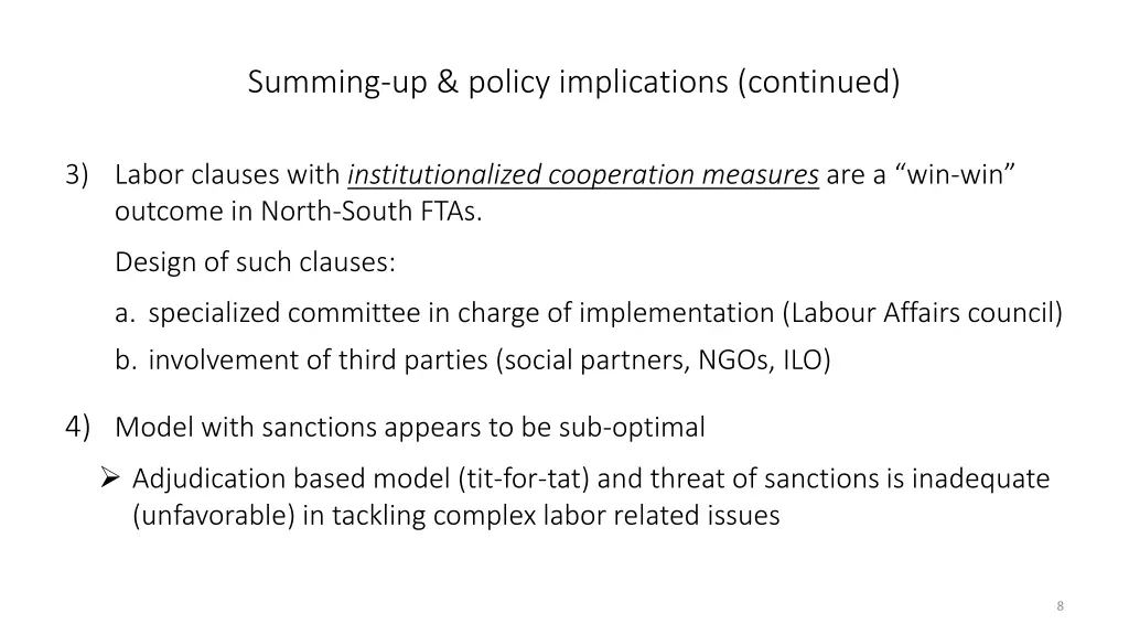 summing up policy implications continued