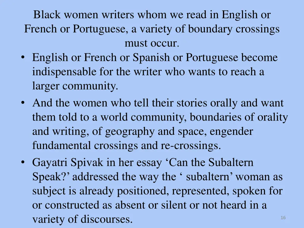 black women writers whom we read in english