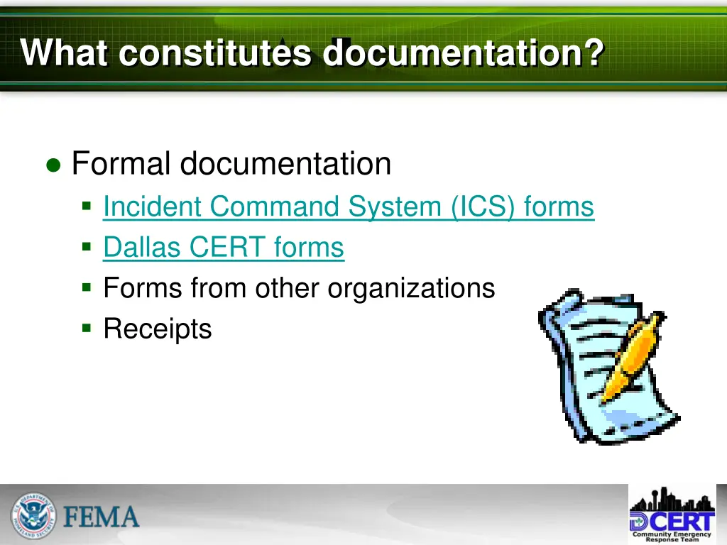 what constitutes documentation 1