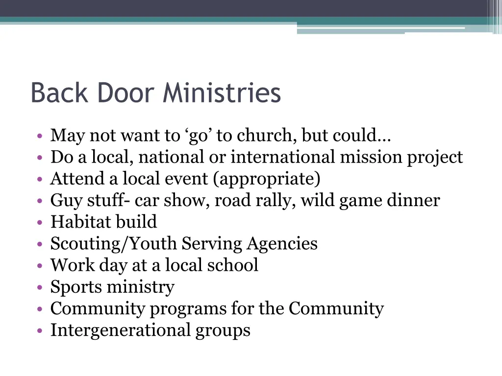 back door ministries