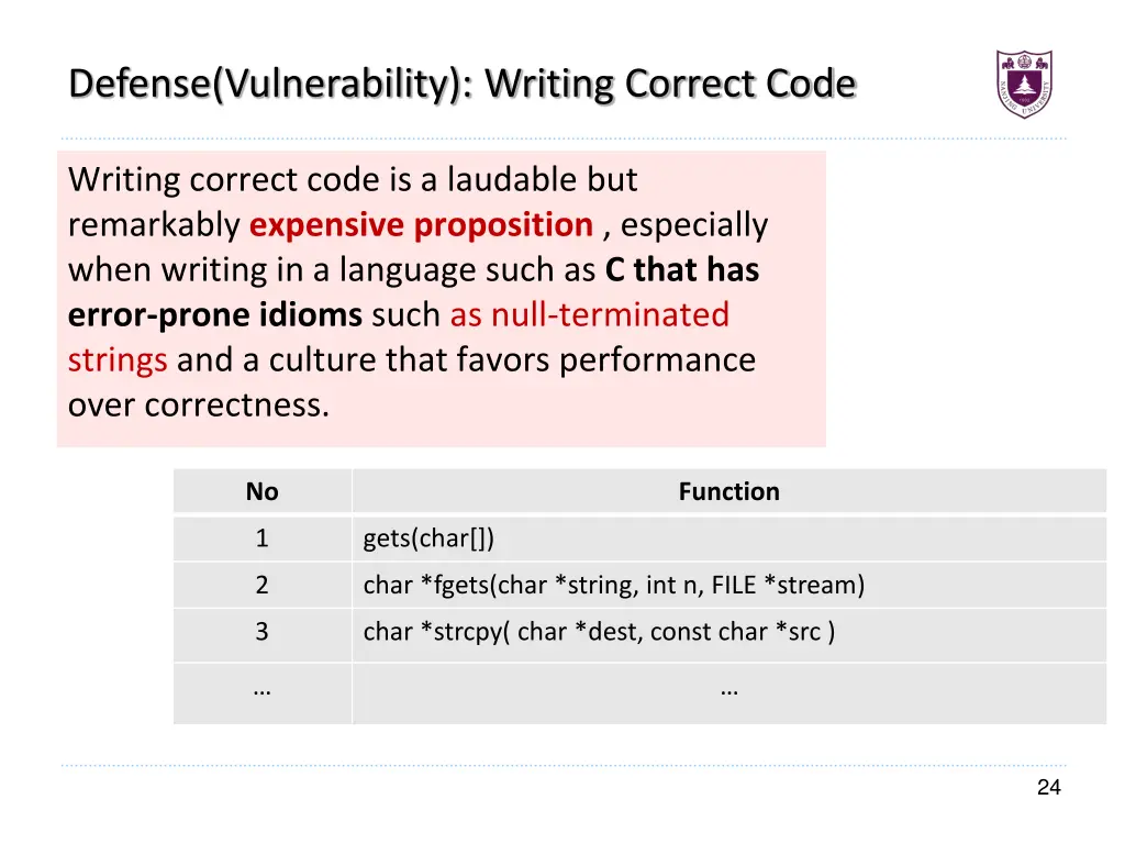 defense vulnerability writing correct code