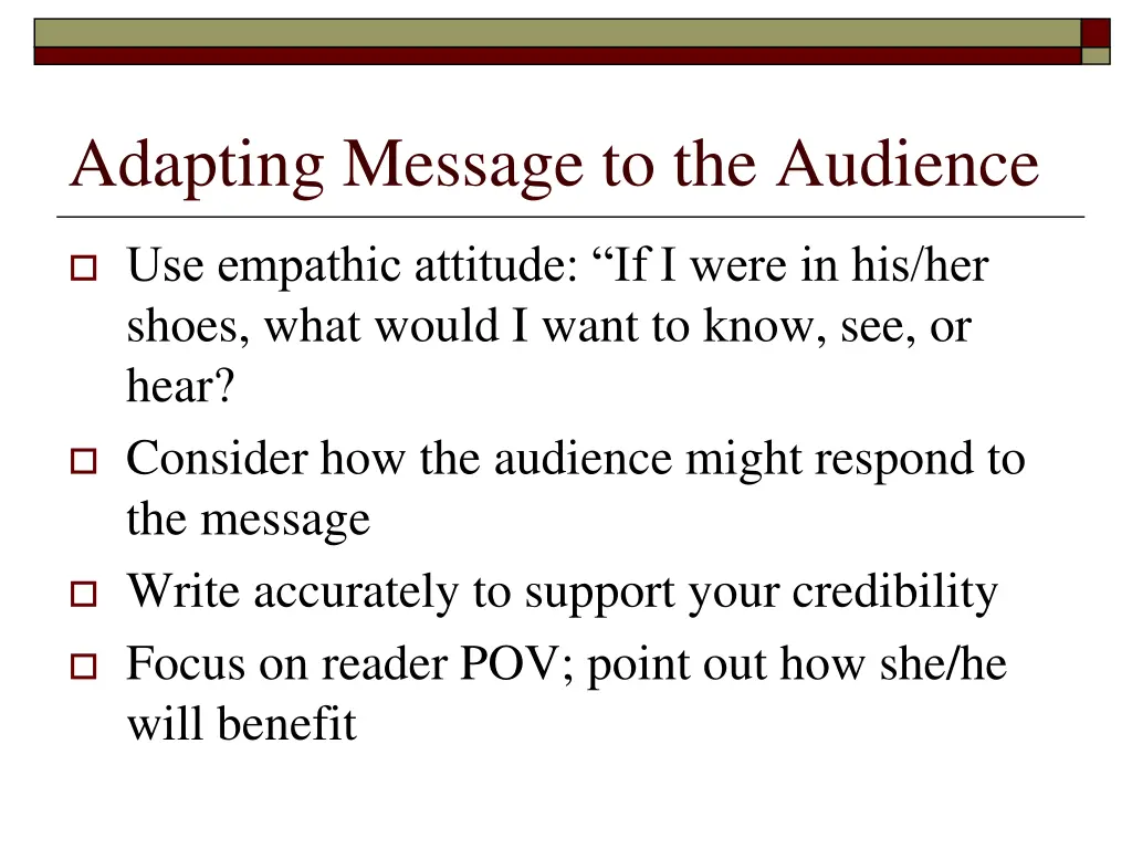 adapting message to the audience