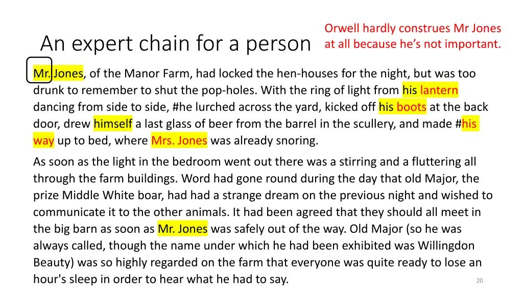 orwell hardly construes mr jones at all because